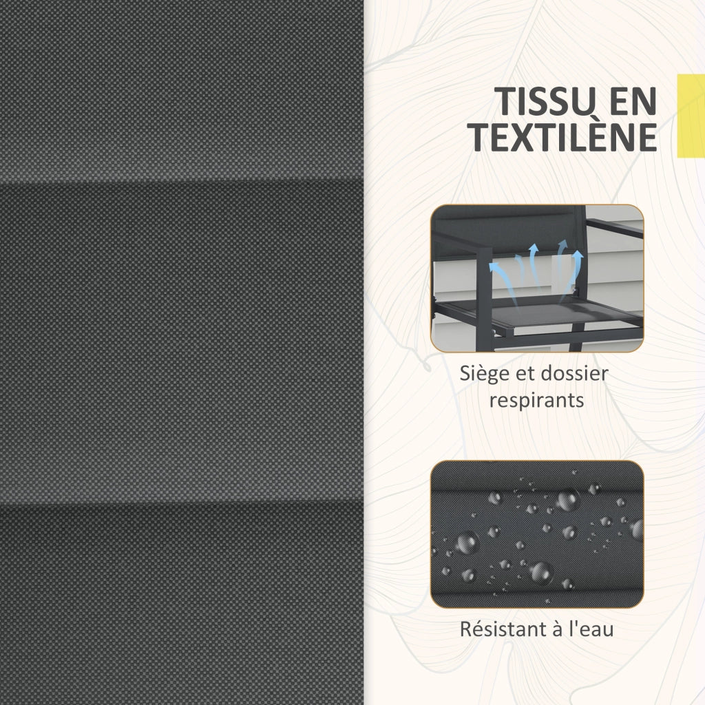 Sedia da giardino impilabile con braccioli ¨C zephmum ¨C Alluminio e textilene, set 4 pezzi, grigio