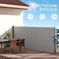 Tenda Laterale Retrattile 400x160 cm con Maniglia, in Metallo, Alluminio e Poliestere, Grigio Chiaro