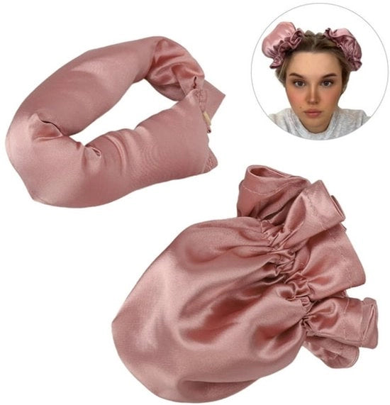 2 pezzi - Borsetta a calore semplice - Ricci e boccoli senza calore - Nastro di seta in rosa