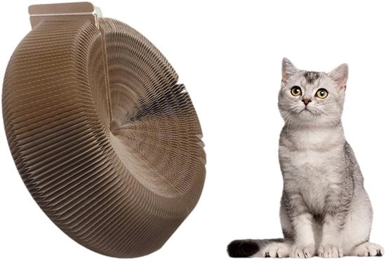 Letto per gatti in cartone, Krabbata per gatti, Forma rotonda, Ovale pieghevole, Gabbia per gatti con ciotola e nido, Realizzato in cartone di alta qualità, Dimensioni 26 x 28 cm