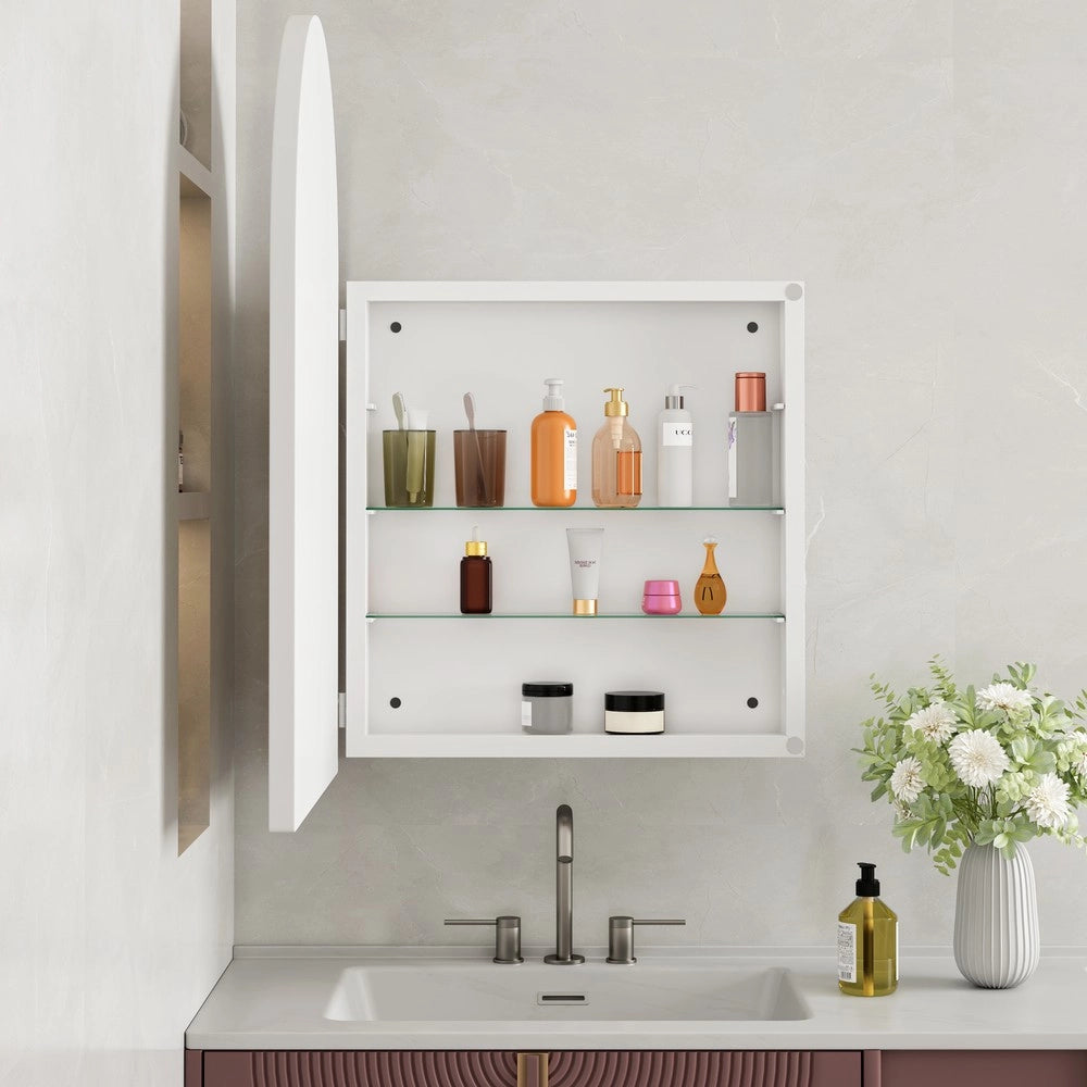 Armadietto Specchio con Ripiani ¨C MINIMAL ¨C Bianco, Metallo, da Parete