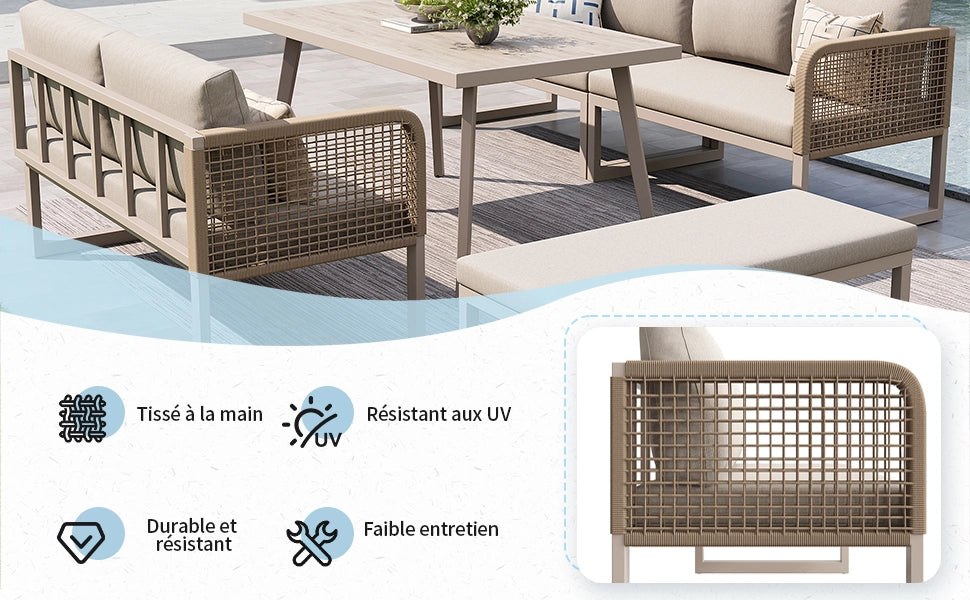 Set da giardino in rattan PE - Zephmum- Per 6-8 persone, cuscini di alta qualit¨¤, resistente alle intemperie, color beige