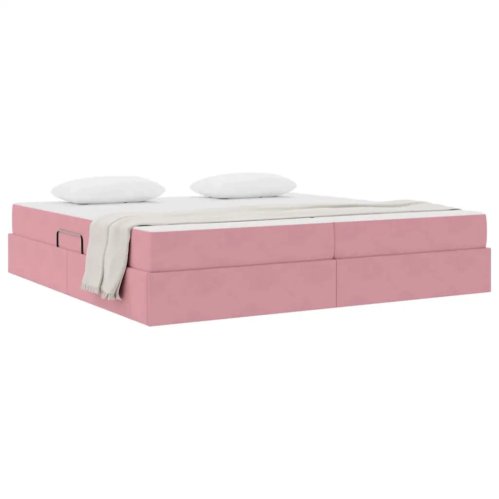 Letto con contenitore e materasso Rosa 200 x 200 cm Velluto 3399747
