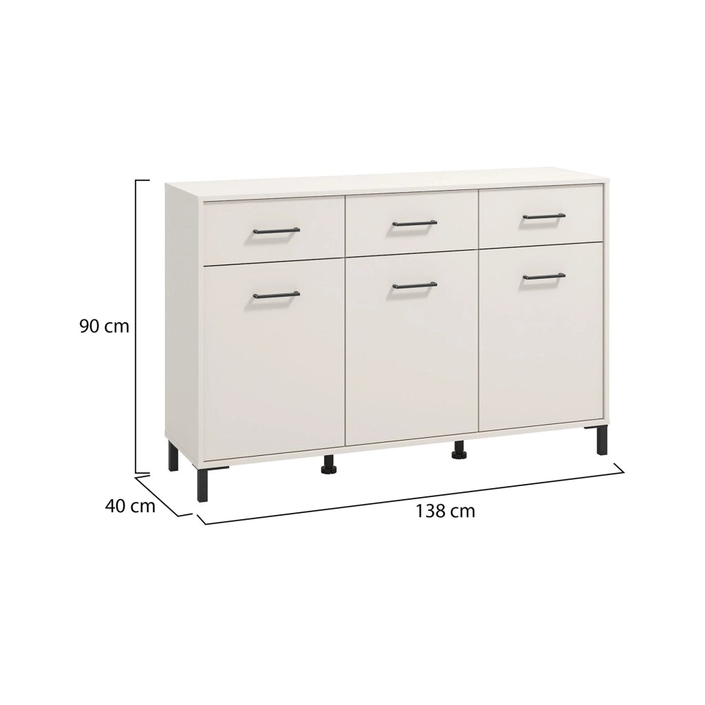 Madia Laerru, Credenza 3 Cassetti, 138x40x90h cm Bianco Crema