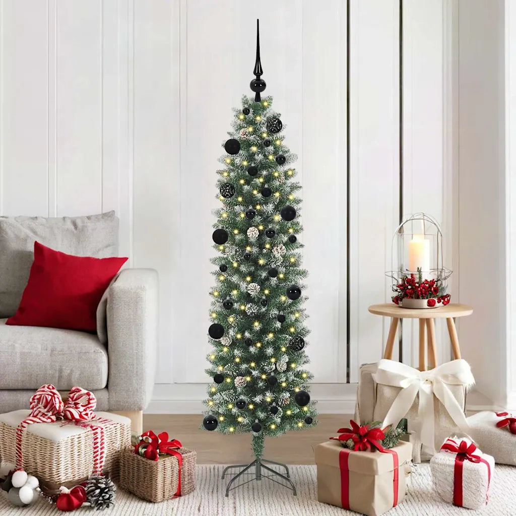 Albero di Natale Artificiale Sottile Verde e Bianco 150 cm