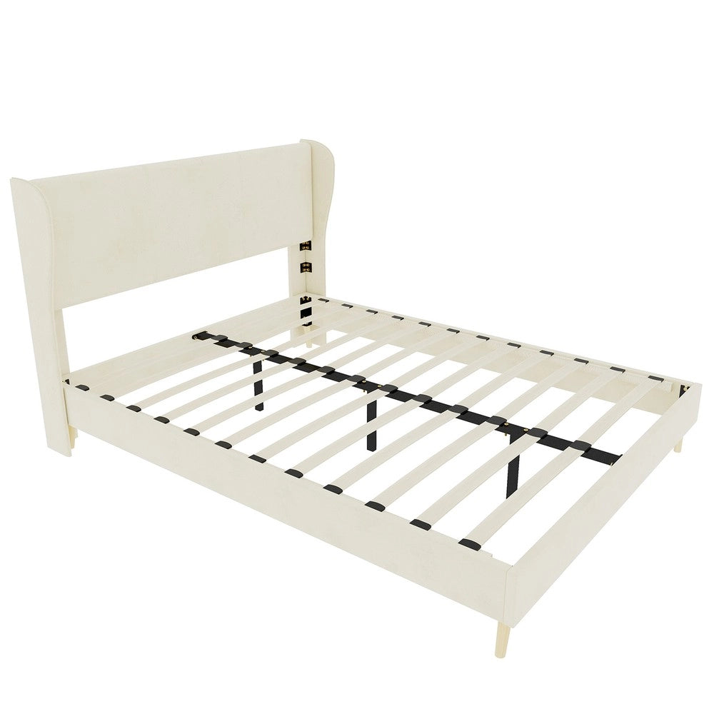 Letto Imbottito con Testiera Morbida ¨C MINIMAL ¨C Beige, 160x200, con Materasso