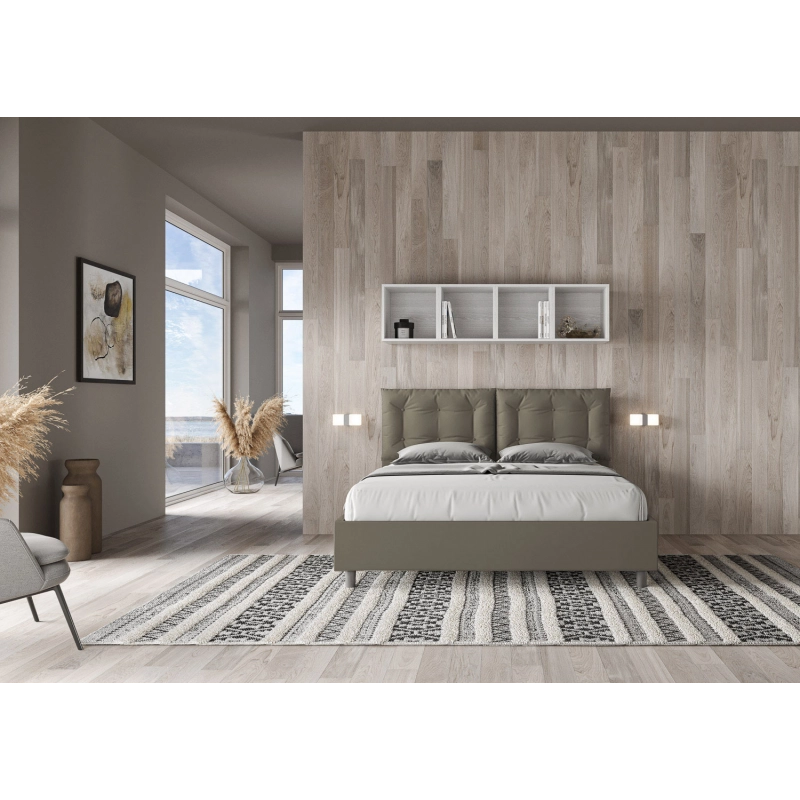 Letto imbottito Matrimoniale 160x200 cm Annalisa - Similpelle,Cappuccino,Con rete