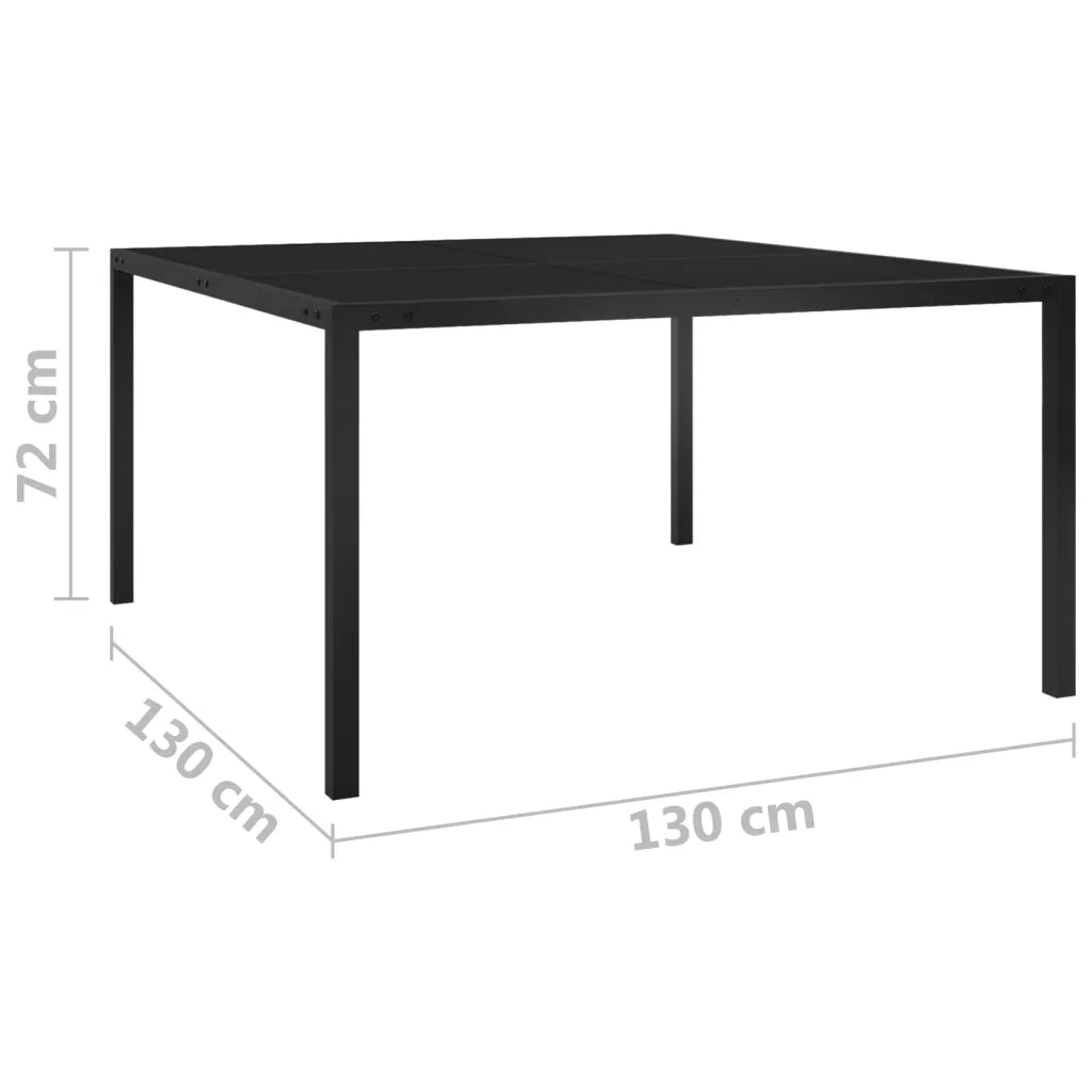 Tavolo da Giardino 130x130x72 cm Nero in Acciaio e Vetro 313099