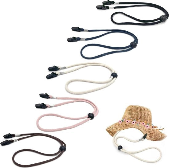 Cinture di corda adattabili per cappelli - 5 pezzi per pesca, arrampicata, caccia, campeggio, escursioni - nero, rosa chiaro, marrone, bianco, blu marino - 40 cm