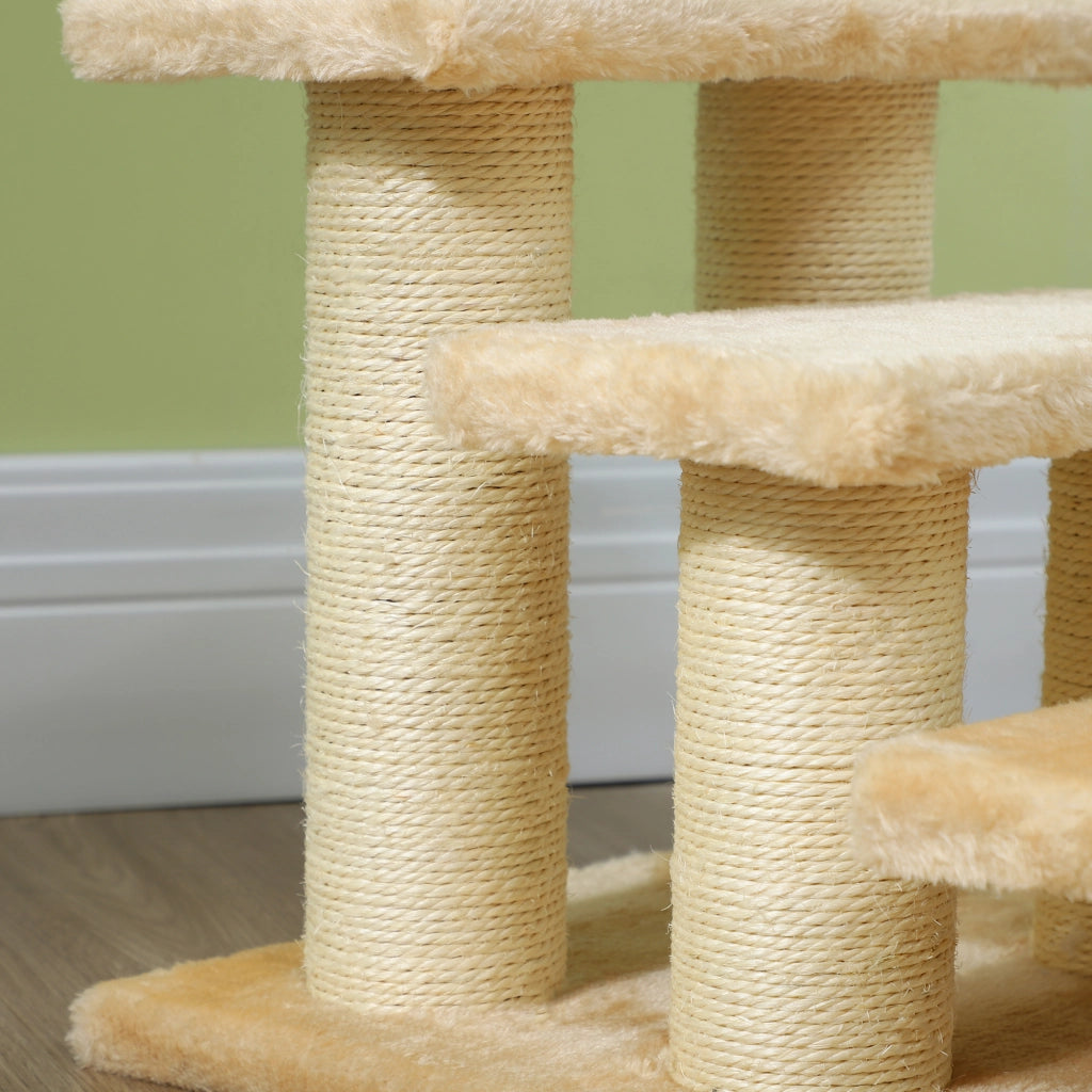 Tiragraffi per gatti con piattaforme e colonne in sisal per arrampicarsi e riposare in truciolato beige 45 × 35 × 34 cm