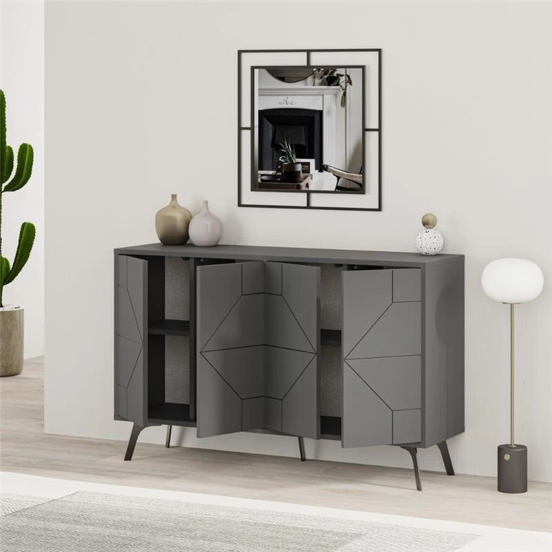 MOBILE DA INGRESSO MADIA 4 ANTE DUNE COLORE ANTRACITE CON DISEGNO GEOMETRICO L 123 X P 35 X 77,4 H CM