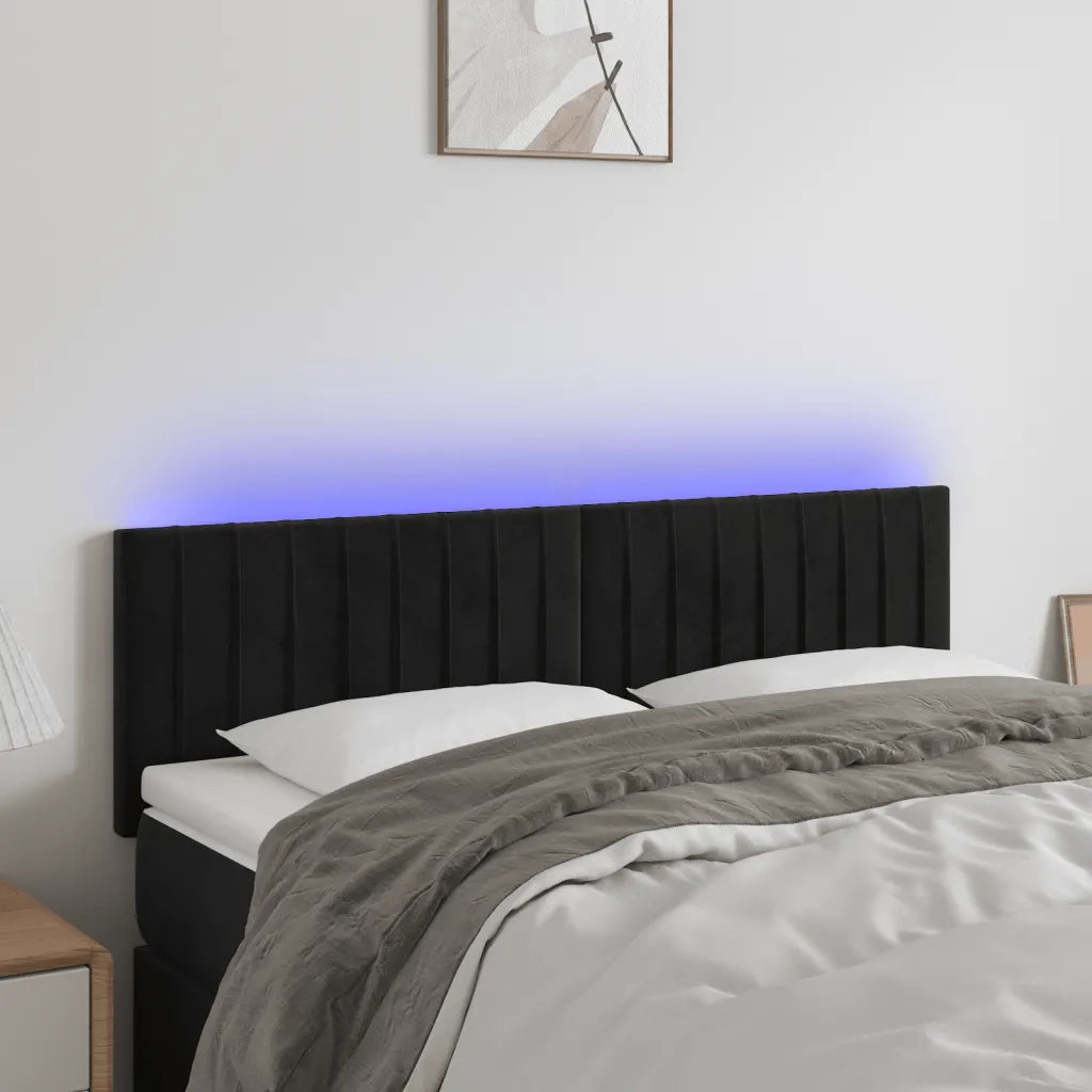 Testiera a LED Nera 144x5x78/88 cm in Velluto 3121900