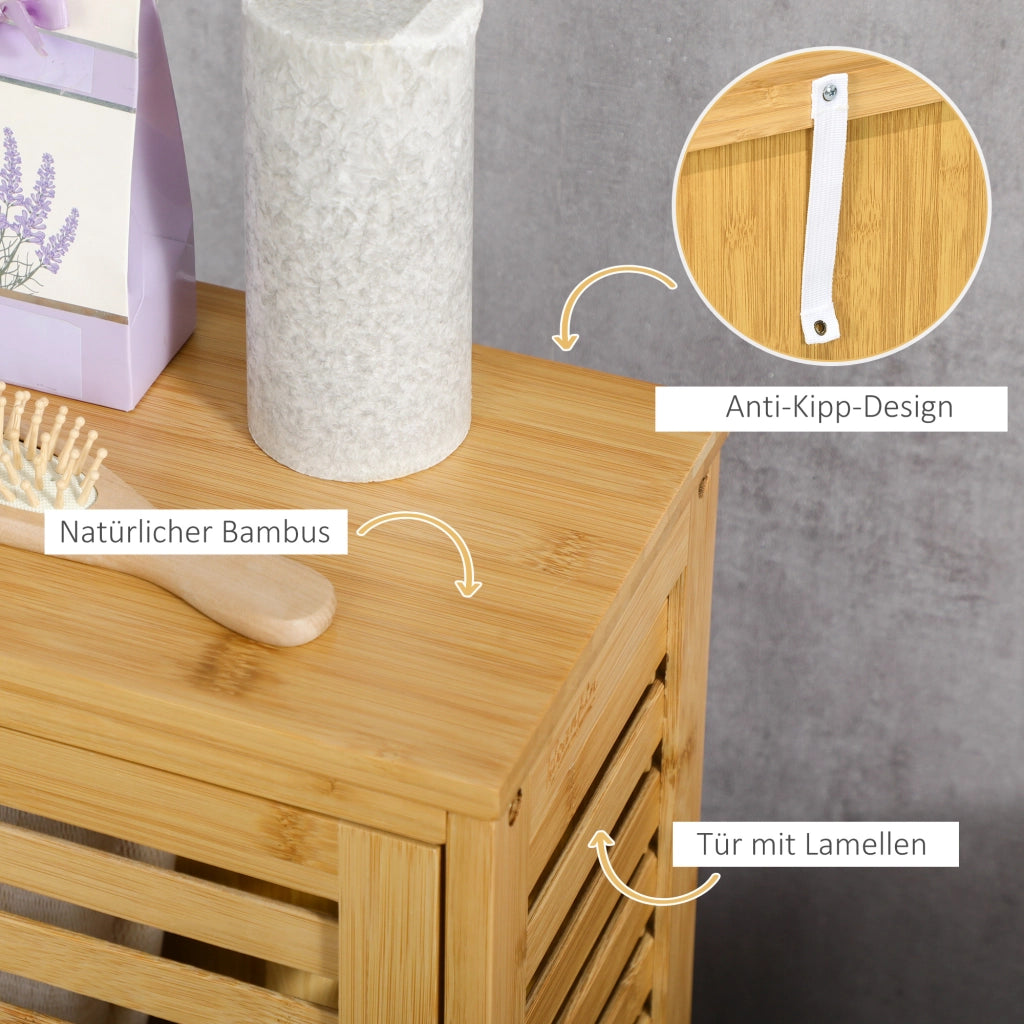 Armadietto da bagno in bambù con 1 anta a lamelle e ripiano regolabile, per bagno, naturale, 30 × 19,9 × 70 cm