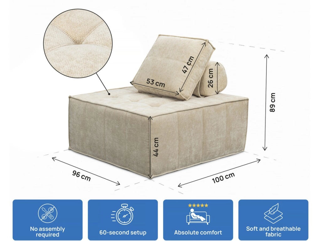 Poltrona in velluto - 96 x 100 x 89 cm - Beige