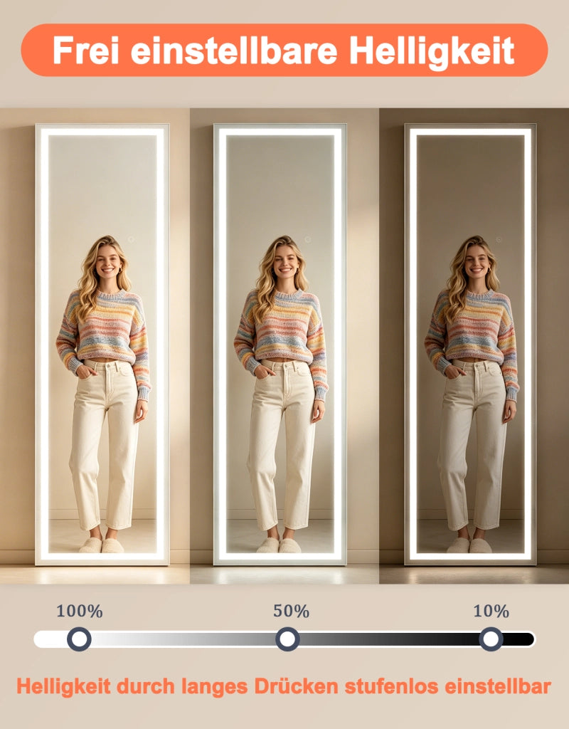 ZMH Specchio a figura intera Illuminato 160cm Specchio da Terra e Parete Full Length Standing Mirror