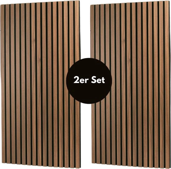 Pannelli di parete - Pannelli acustici - Rivestimento di parete in legno con assorbimento del suono - 2 pezzi Colore Noce - 120x60 cm