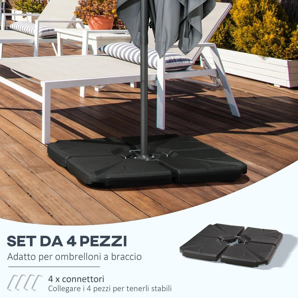 Easycomfort Base per Ombrellone in HDPE da 4 Pezzi, Riempibili con Acqua e Sabbia max 18kg, 103x103x8.3 cm, Nero