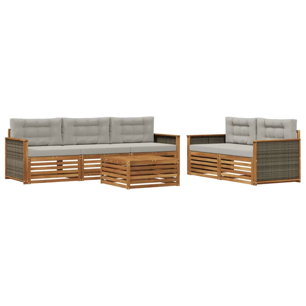Set di divani da esterno 6 pz Naturale e Grigio Chiaro 3383019