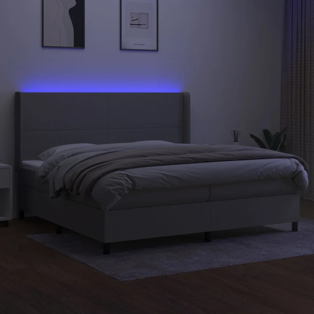 Letto a Molle Materasso e LED Grigio Chiaro 200x200 cm Tessuto cod mxl 63381