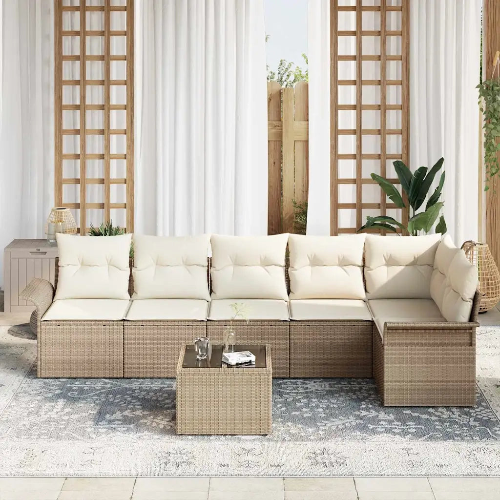 Set Divano da Giardino con cuscino 7 pcs Beige polyrattan