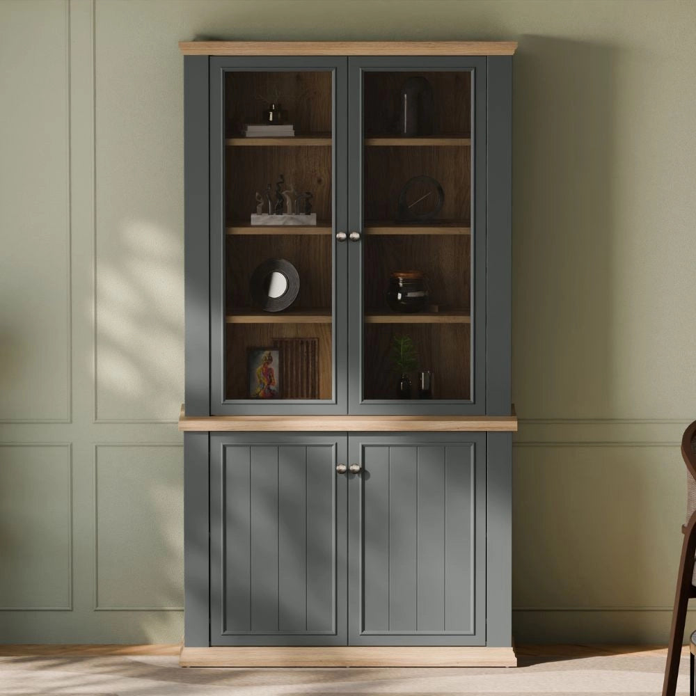 Vetrina Essenza 4 Ante Grigio scuro e Rovere – Stile Classico Moderno