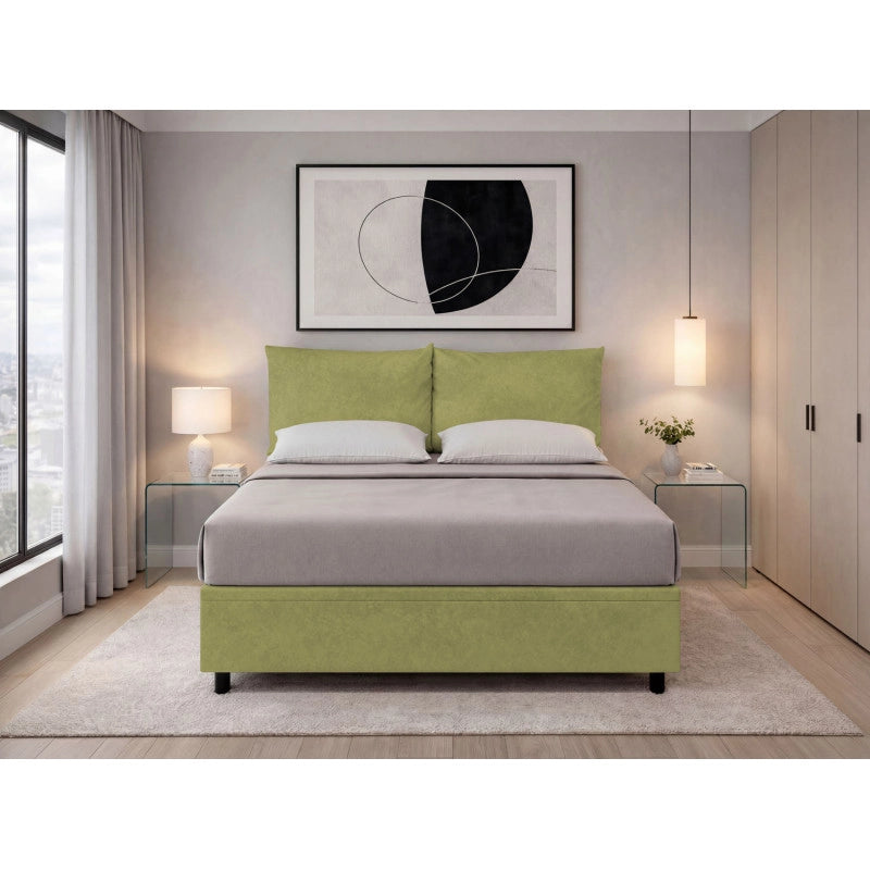 Letto imbottito Matrimoniale 160x200 cm Soft - Contenitore,Microfibra,Tè verde