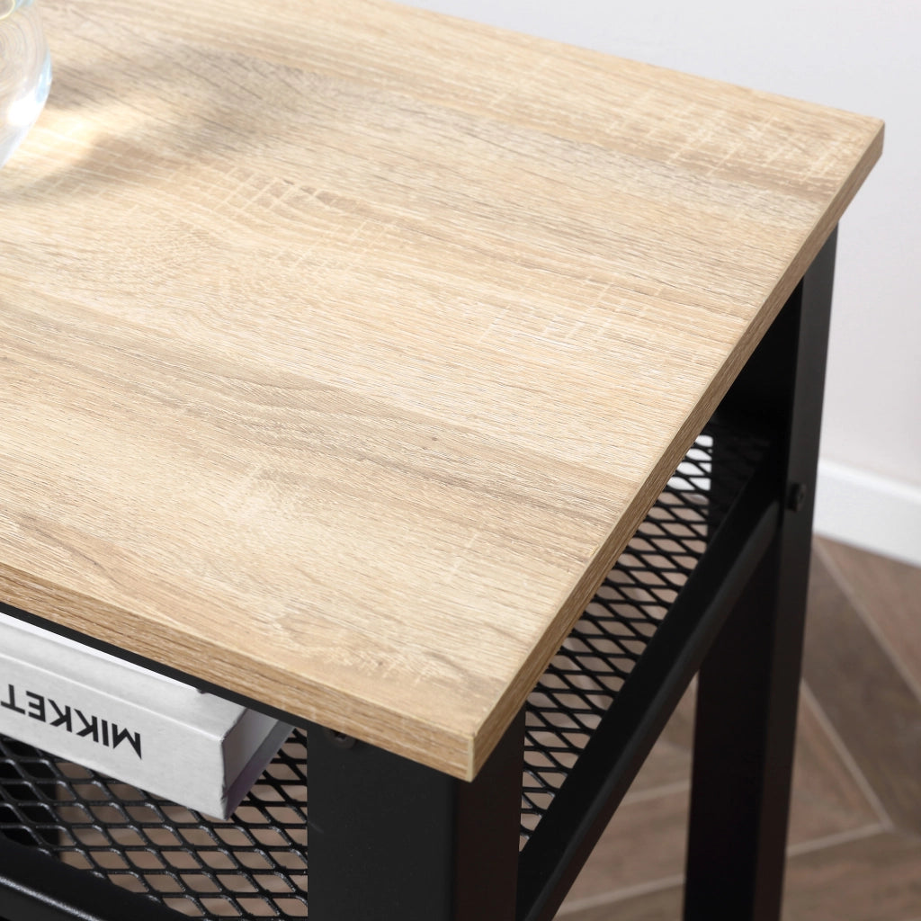 Tavolino da salotto industriale ¨C Xylo ¨C 2 ripiani metallo nero legno rovere 45x35x75cm