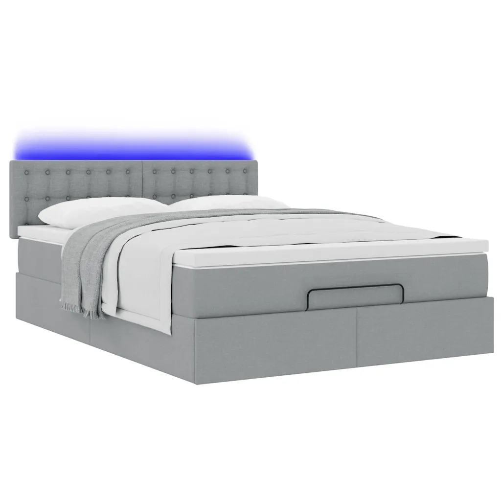 Pouf Letto con Materasso e LED Grigio Chiaro 140x190 cm 3312471