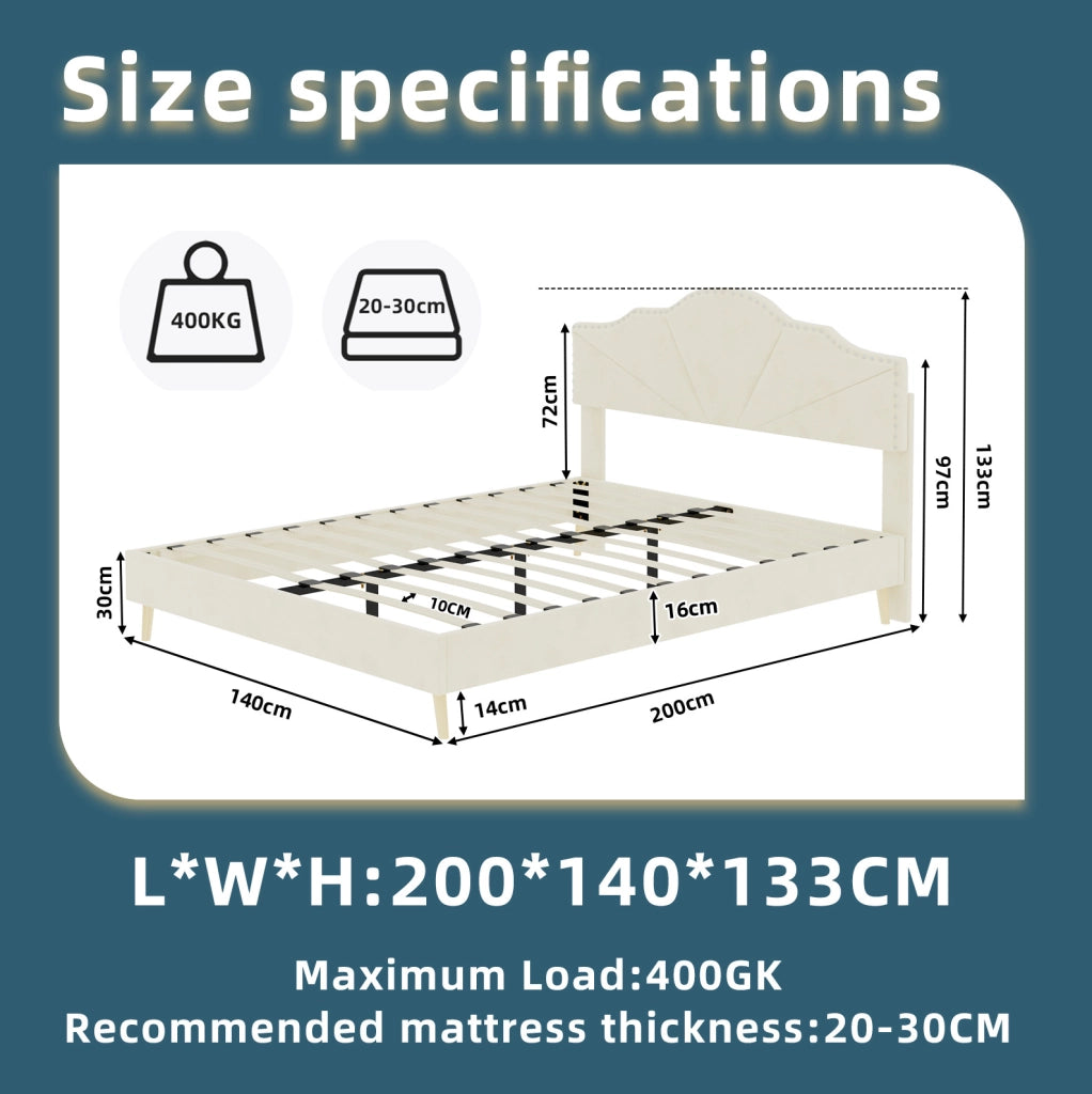 Letto 140x200 cm in tessuto e metallo, beige