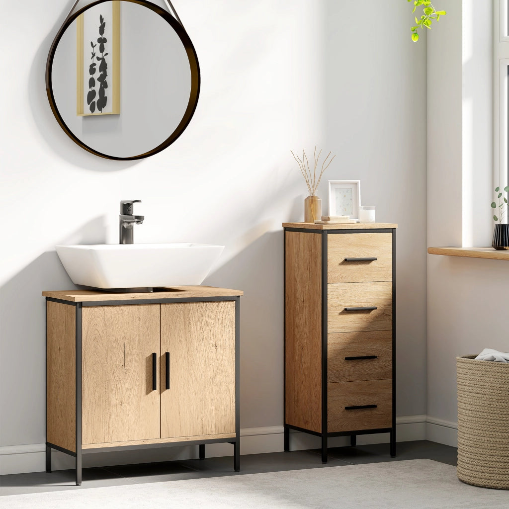 Mobile Sottolavabo Bagno con 2 Ante e Ripiano Regolabile ¨C zephmum ¨C Rovere 60x30x60 cm