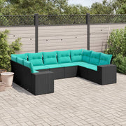Set Divani da Giardino 9 pz con Cuscini Nero in Polyrattan 3222996
