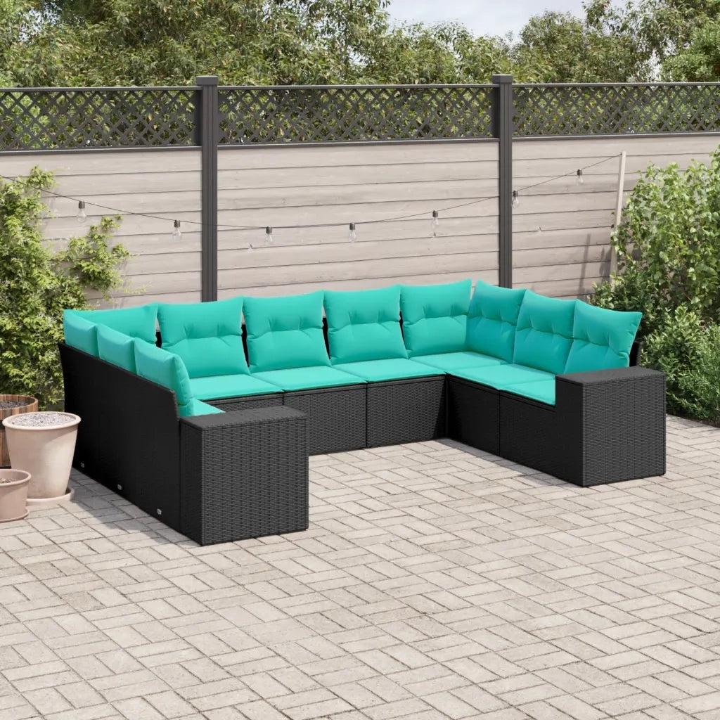 Set Divani da Giardino 9 pz con Cuscini Nero in Polyrattan 3222996
