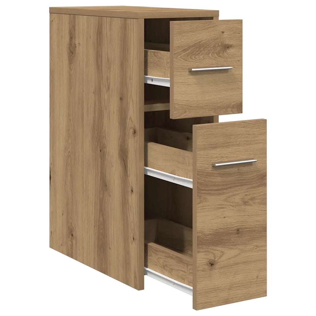 Mobile da Bagno Stretto con Ruote Rovere Artigianale Truciolato
