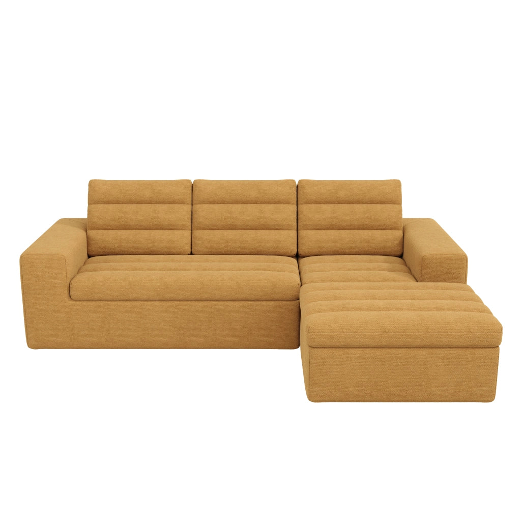 Divano angolare modulare a L in chenille arancione con pouf, 253x161x89 cm