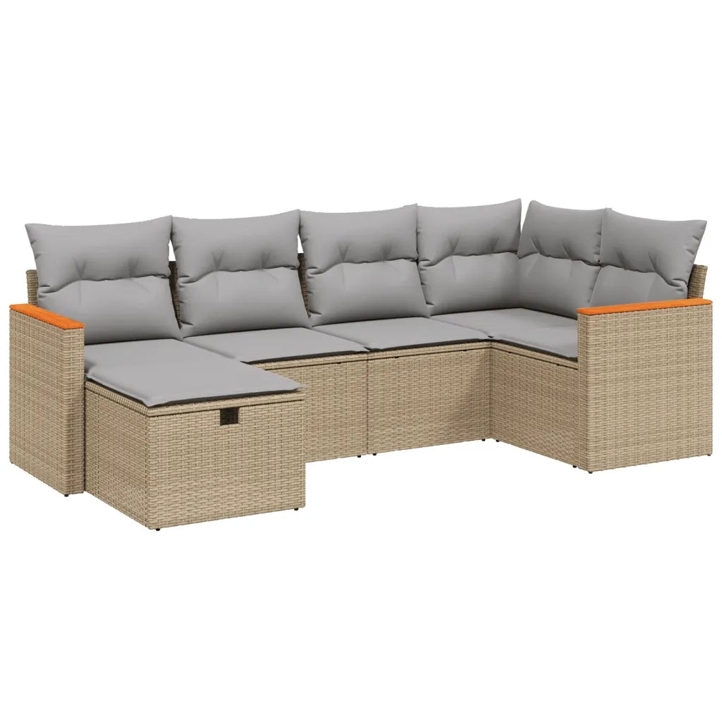 Set Divano da Giardino 6 pz con Cuscini Beige Misto Polyrattancod mxl 114523