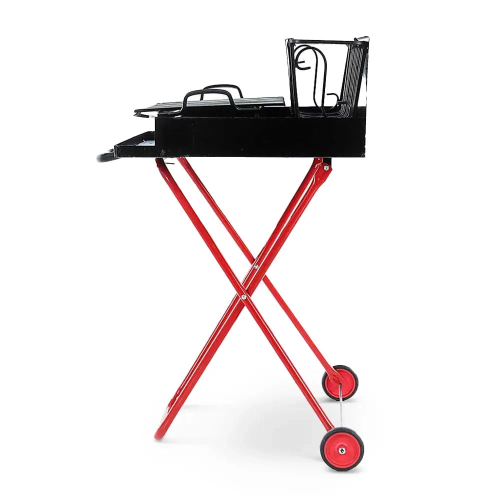 Barbecue a Legna Portatile con Griglia in Acciaio Inox, Ripiano Recupera Grassi, Pieghevole con Ruote, Made in Italy, Con tira braci e bicchiere raccogli olio OMAGGIO (LARGE)