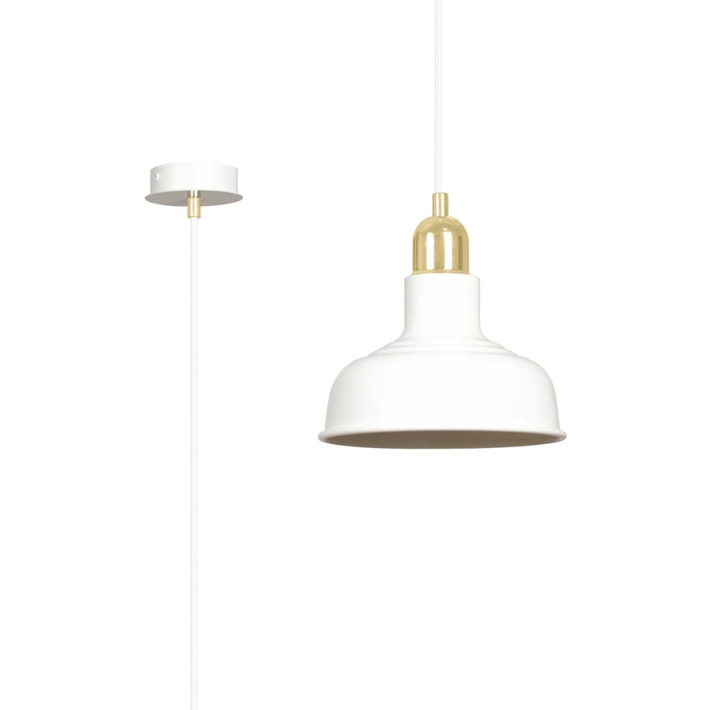 Lampada a sospensione IBOR in acciaio bianco e dettagli oro