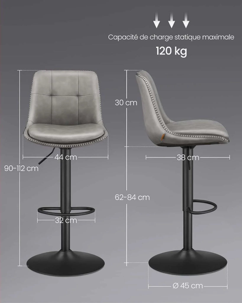 Set di 4 sgabelli da bar sedie da cucina sedute girevoli con altezza regolabile rivestimento in PU schienale e poggiapiedi bancone da pranzo acciaio grigio 12_0007744