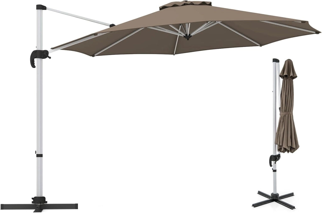 Ombrellone da Giardino Rotondo 3x3, Ombrellone da Balcone Girevole a 360°, Ombrellone Parasole con Manovella, Inclinabile e Regolabile, Ombrellone da Cortile, Terrazza, Ø 340 cm, senza Base
