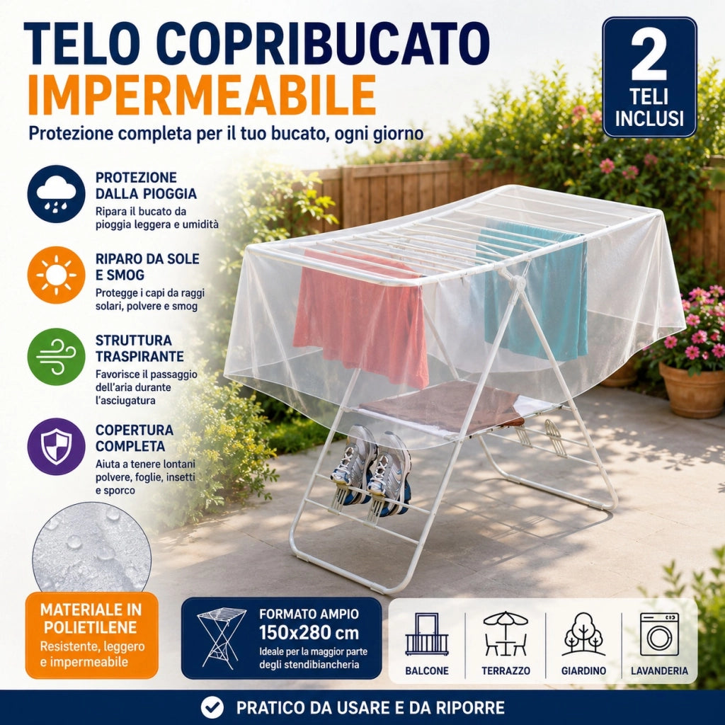 Set 2 Teli Copribucato 150x280 cm da Esterno Telo Antipioggia 90006949