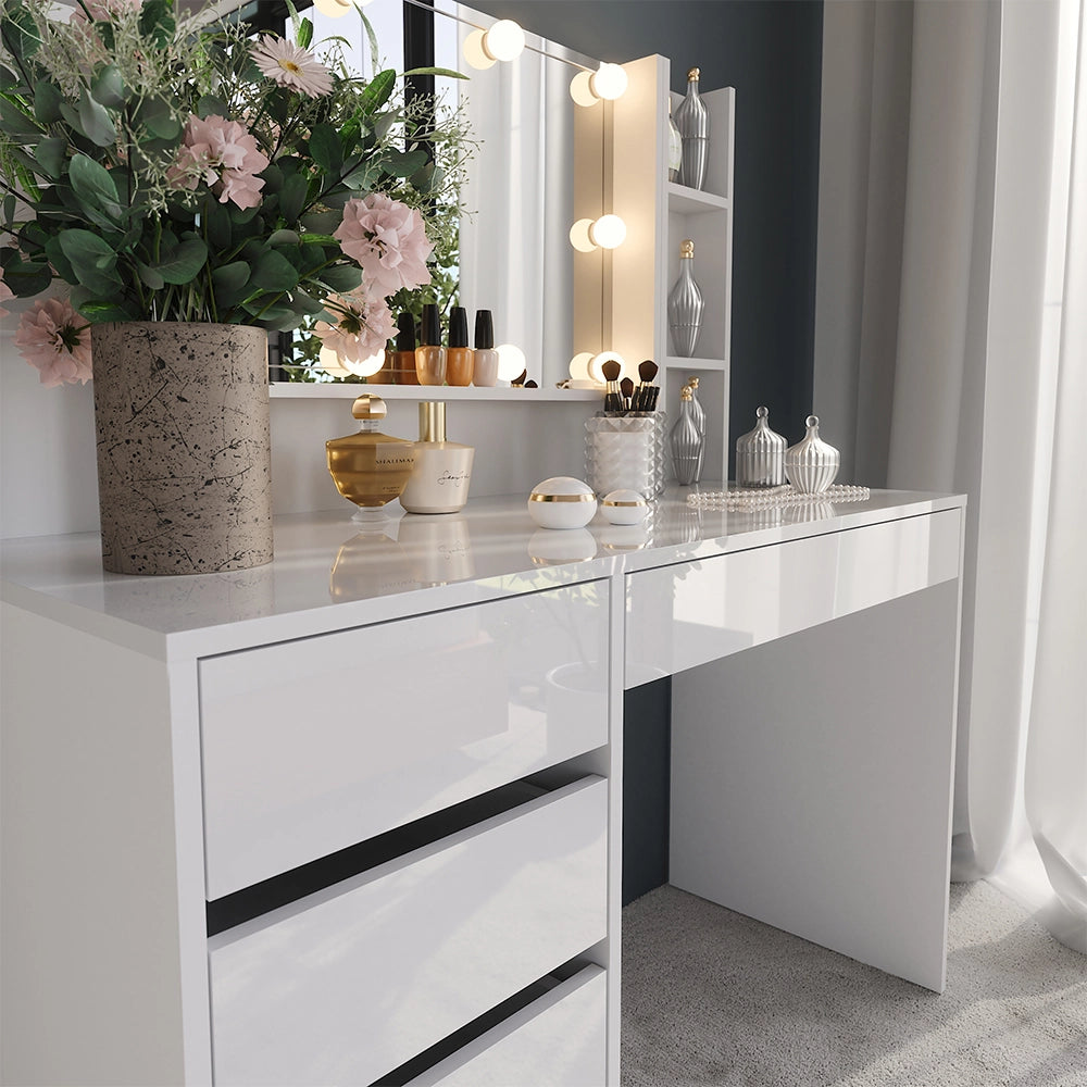 Vicco Tavolo da toeletta Bianco/bianco lucido 119.8 cm 5 parti