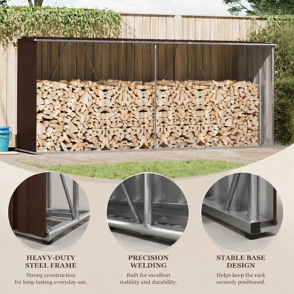 Firewood Storage Unit, Galvanized Steel, 330x84x152 Cm, Brown