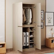 Armadio con 2 ante e vani interni per camera da letto, in legno e metallo, effetto legno naturale, 70 × 40 × 170 cm