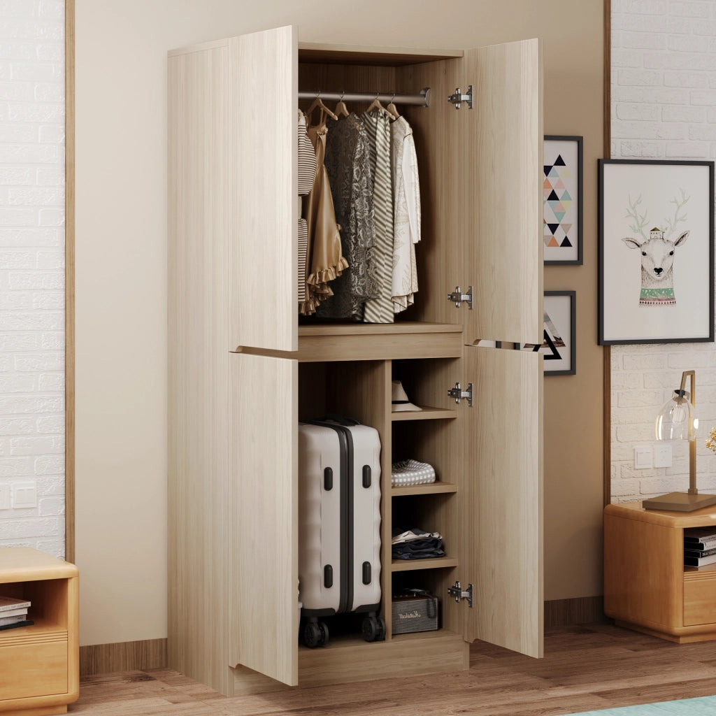 Armadio con 2 ante e vani interni per camera da letto, in legno e metallo, effetto legno naturale, 70 × 40 × 170 cm