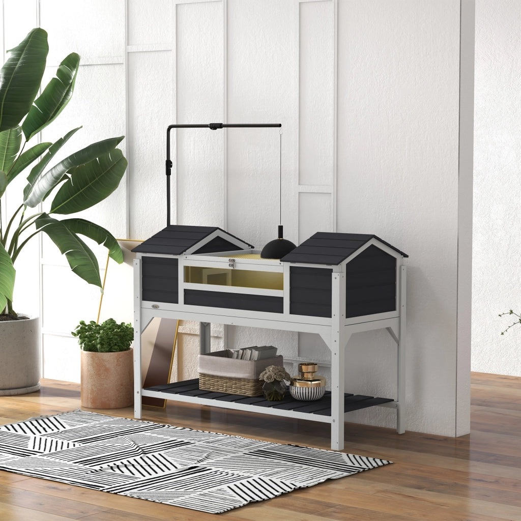 Casetta per tartarughe con 2 nicchie e lampada regolabile ¨C zephmum ¨C legno massello 122x56.5x93 cm grigio