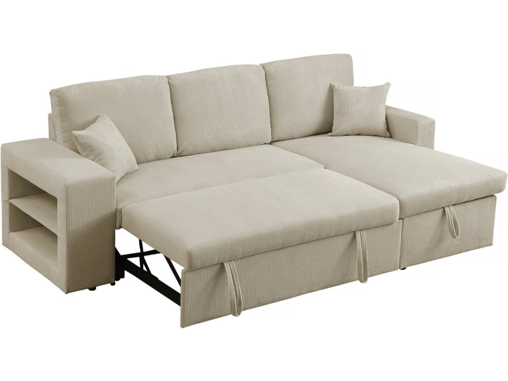 Divano letto angolare in velluto a coste reversibile "Axel" - 3 posti - Beige