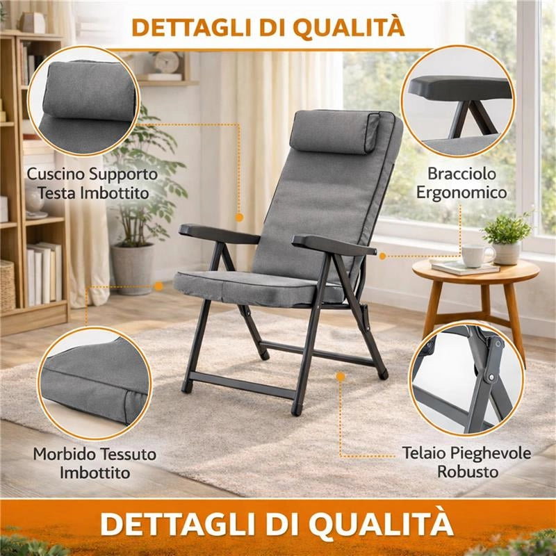 MAURY'S SEDIA ROMA IN POLICOTONE CON POGGIATESTA EXTRACONFORT, 6 POSIZIONI, COLORE GRIGIO