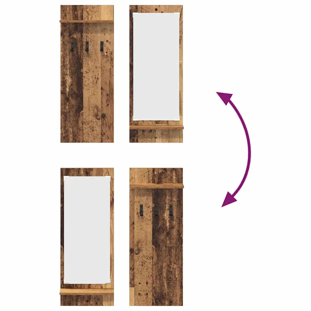 Appendiabiti a muro con specchio Legno vecchio 70 x 10 x 90 cm CFW7991613