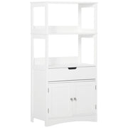 EasyComfort Mobile Bagno con Mensole, Armadietto e Cassetto, Mobiletto da Bagno Multiuso in Legno, Bianco, 60x33x122.5cm