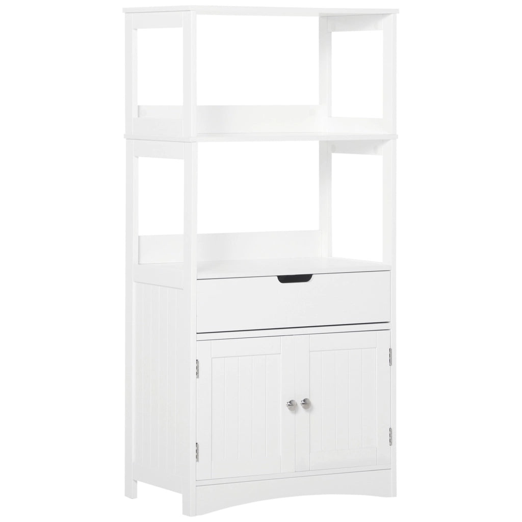 EasyComfort Mobile Bagno con Mensole, Armadietto e Cassetto, Mobiletto da Bagno Multiuso in Legno, Bianco, 60x33x122.5cm